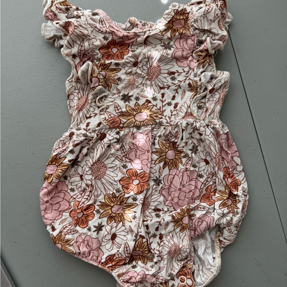 Caden Lane Pink and Brown Floral Baby Romper